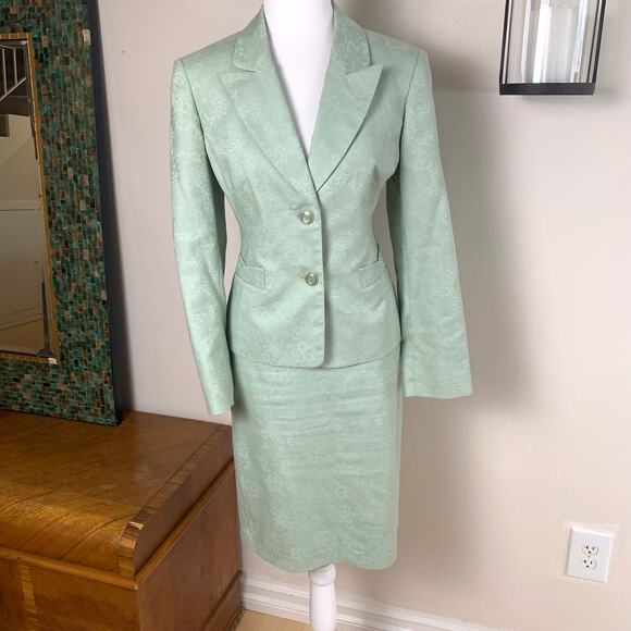 Vintage Jones New York Suit Size 8 2-Piece Skirt Suit w/ Blazer Jacket Green - Picture 3 of 12
